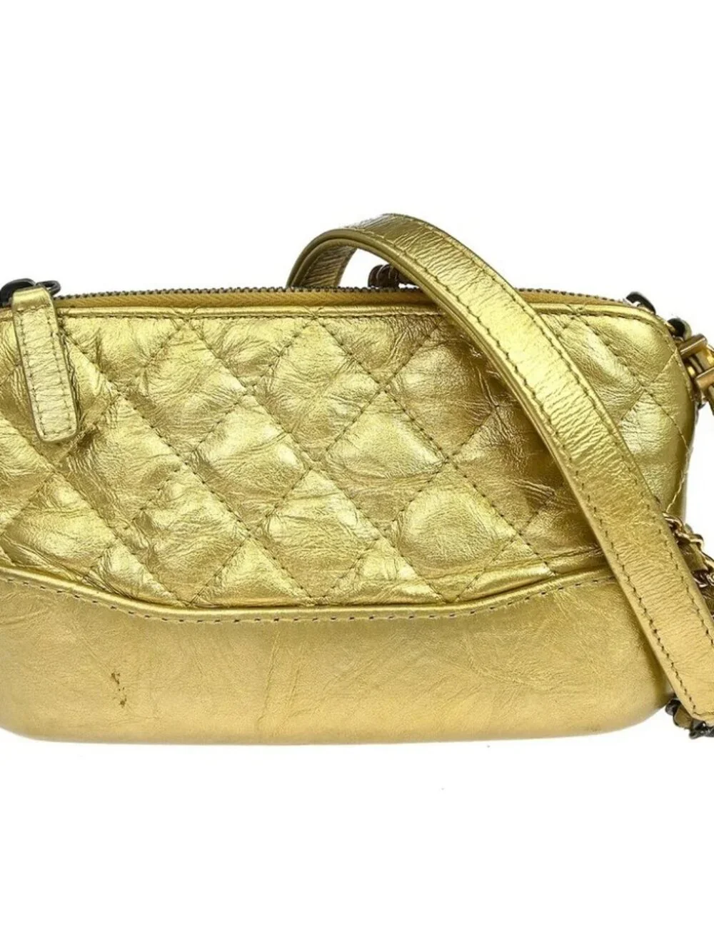 Chanel Gold Lambskin Double Zip Chain WOC Shoulder Bag